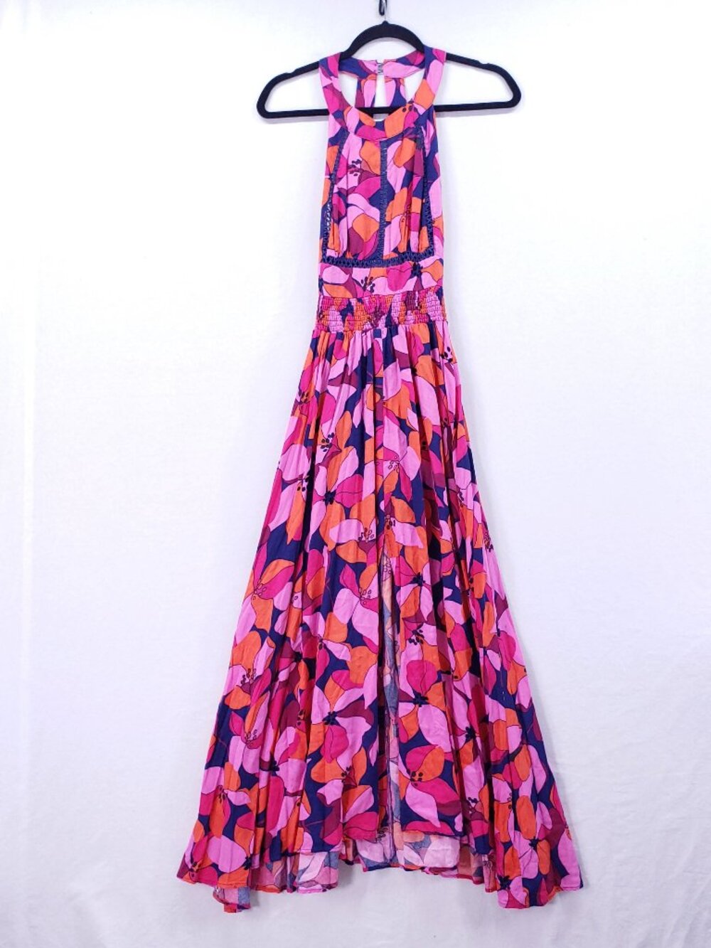 Abel The Label Anthropologie Floral Halter Maxi Dress Pink Colorful Size Medium